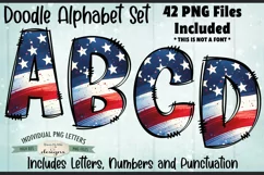 Patriotic Flag Doodle Alphabet and Numbers | PNG Files Product Image 1