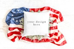 White Pillow Mockup | Patriotic and American Flag Scene Product Image 1