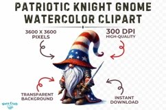 Patriotic Knight Gnome Watercolor Clipart - 30 Variations Product Image 2