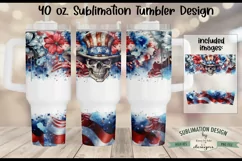 Patriotic Skull and Flowers 40 oz Sublimation Tumbler Design Product Image 1