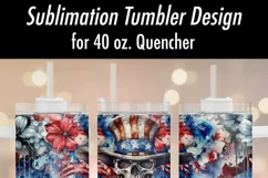 Patriotic Skull and Flowers 40 oz Sublimation Tumbler Design Product Image 3