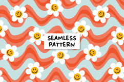 Groovy pattern. Smiley faces pattern. Retro seamless Product Image 1