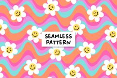 Groovy seamless pattern. Retro pattern. Smiley faces pattern Product Image 1