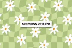 Chessboard pattern. Groovy pattern. Retro floral pattern Product Image 1