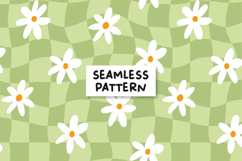 Chessboard pattern. Groovy pattern. Retro floral pattern Product Image 1