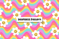 Groovy seamless pattern. Smiling faces pattern. Retro patter Product Image 1