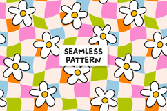 Groovy Checkered Daisy Seamless Pattern Retro Daisy Pattern Product Image 1
