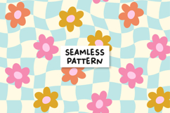 Blue checkered Retro Floral Pattern Retro Checkered Pattern Product Image 1