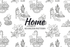 Black and White Cozy Home Hygge Seamless Pattern SVG Product Image 3