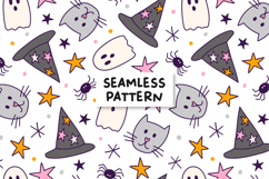 Cute Halloween Pattern Witch Hat Background Ghosts. Product Image 1