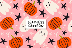 Pumpkin Ghost Seamless Pattern Cute Ghost Background. Product Image 1