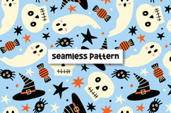 Blue Halloween Pattern Ghosts Background Product Image 1