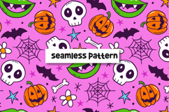 Halloween Seamless Pattern Skull Pumpkin Background. Product Image 1