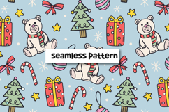 Christmas Teddy Bear Pattern Christmas Tree Background. Product Image 1