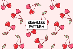 Hearts Cherry Seamless Pattern Cherries Background. Product Image 1