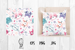 Cute Cat Seamless Pattern with Funny Kawaii Kitty Faces Product Image 1