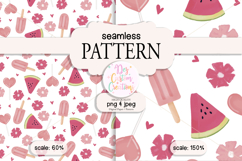 Summer Seamless Pattern - Hand Drawn - Popsicle, Watermelon Product Image 1