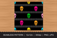 Seamless Colorful Skulls Pattern on Black Background Product Image 2
