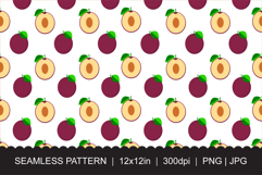 Seamless Plum Pattern - Purple Fruit Whole and Half Cut Product Image 1