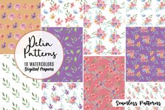 Delia Flower Watercolor Patterns Seamless Florals Leaves Product Image 1
