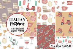 Italian Watercolor Patterns Seamless Italy Pizza Wine Product Image 1