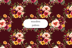 Romantic Burgundy Floral Seamless Pattern | Vintage Autumn Product Image 1