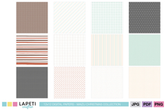 Patterned paper set with stripes dots hearts and simple geometric designs