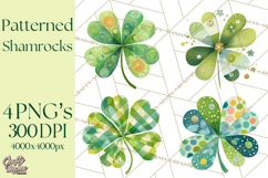 Patterned Four-Leaf Clover Clipart, St Patrick’s Day PNG Product Image 1