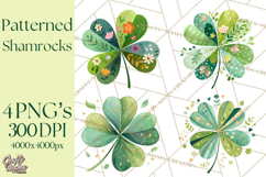 Patterned Four-Leaf Clover Clipart, St Patrick’s Day PNG Product Image 1