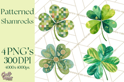 Patterned Four-Leaf Clover Clipart, St Patrick’s Day PNG Product Image 1