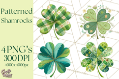 Patterned Four-Leaf Clover Clipart, St Patrick’s Day PNG Product Image 1