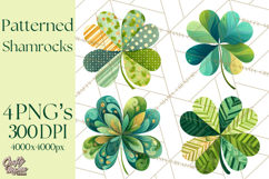 Patterned Four-Leaf Clover Clipart, St Patrick’s Day PNG Product Image 1