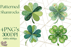 Patterned Four-Leaf Clover Clipart, St Patrick’s Day PNG Product Image 1
