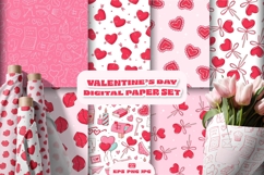 8 VALENTINE'S DAY DIGITAL PAPERS | EPS JPG PNG Product Image 1