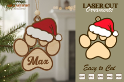 Paw Wearing Christmas Hat Ornament Laser Cut File Template Product Image 1