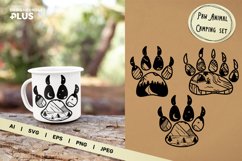 Various Animal Paws with Mountain Campsite Illustration SVG Product Image 1