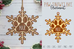 Paw Snowflake Ornament Laser Cut Christmas Decoration SVG Product Image 1