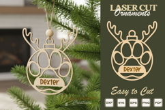 Paw with Reindeer Antlers Ornament Laser Cut File Template Product Image 1