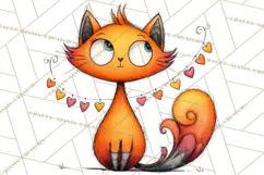Colorful Valentine Dog and Cat Doodle Clipart PNG, Cute Pets Product Image 3