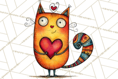 Colorful Valentine Dog and Cat Doodle Clipart PNG, Cute Pets Product Image 3