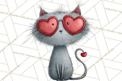 Colorful Valentine Dog and Cat Doodle Clipart PNG, Cute Pets Product Image 3