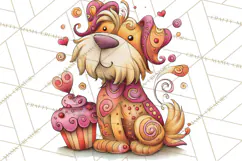Colorful Valentine Dog and Cat Doodle Clipart PNG, Cute Pets Product Image 5