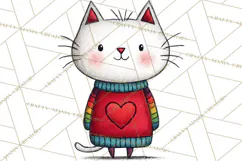 Colorful Valentine Dog and Cat Doodle Clipart PNG, Cute Pets Product Image 3