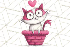 Colorful Valentine Dog and Cat Doodle Clipart PNG, Cute Pets Product Image 5