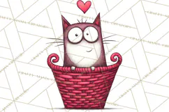 Colorful Valentine Dog and Cat Doodle Clipart PNG, Cute Pets Product Image 2
