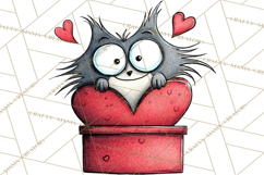 Colorful Valentine Dog and Cat Doodle Clipart PNG, Cute Pets Product Image 3