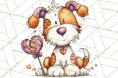 Colorful Valentine Dog and Cat Doodle Clipart PNG, Cute Pets Product Image 4