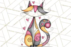Colorful Valentine Dog and Cat Doodle Clipart PNG, Cute Pets Product Image 3