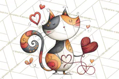 Colorful Valentine Dog and Cat Doodle Clipart PNG, Cute Pets Product Image 4