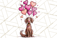 Colorful Valentine Dog and Cat Doodle Clipart PNG, Cute Pets Product Image 3